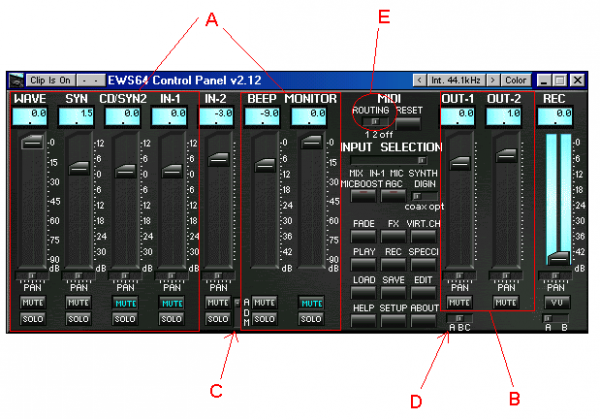 EWS64XL Control Panel layout
